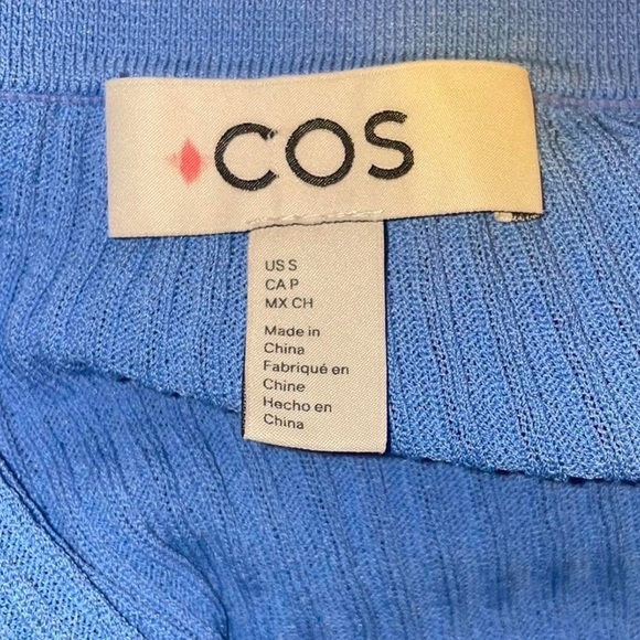 COS Slim Fitted Ribbed Blue Collared Button Down Cardigan - Picture 5 of 6